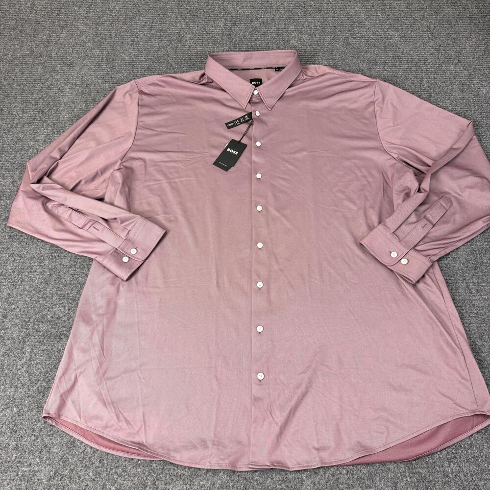 Hugo Boss Shirt Mens 5XL Pink Performance Stretch Long Sleeve Dress Button Up